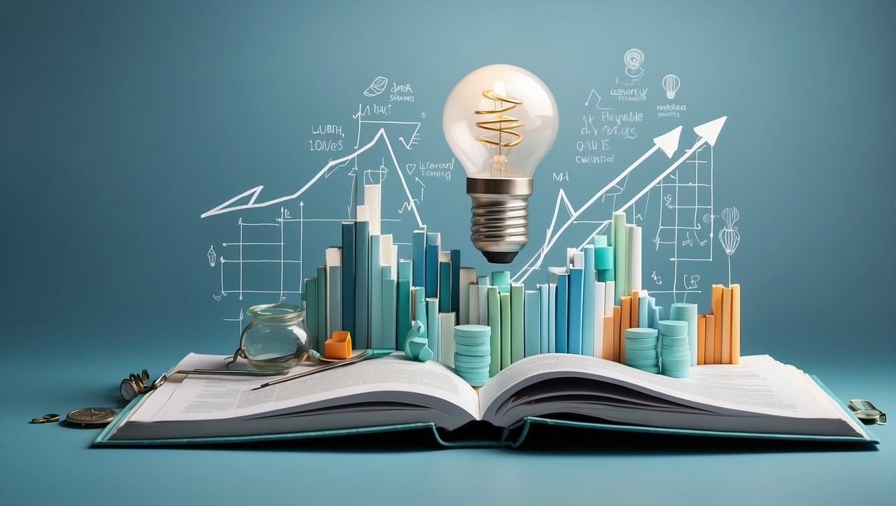 Open finance textbook with line graphs