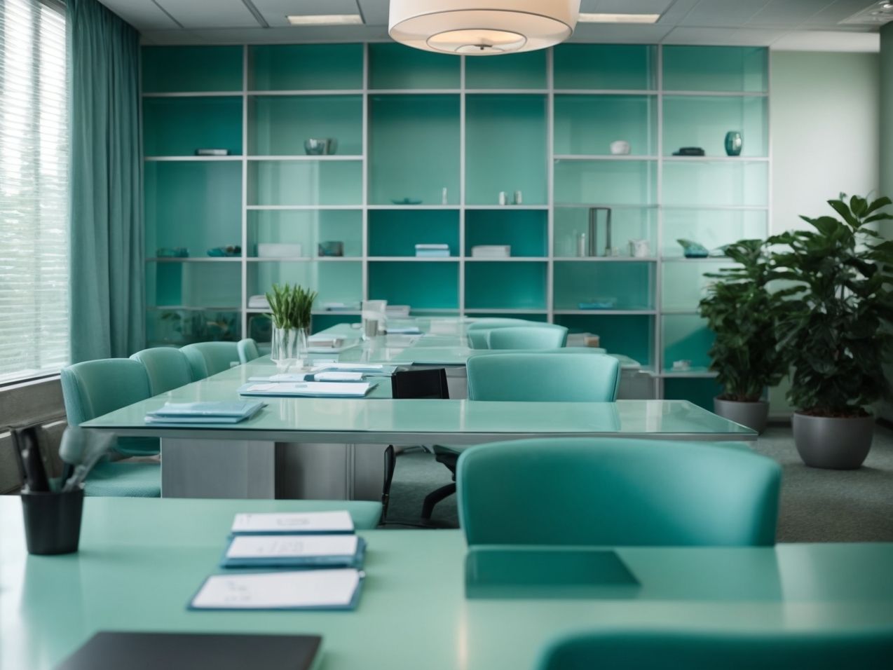 An empty office in mint green